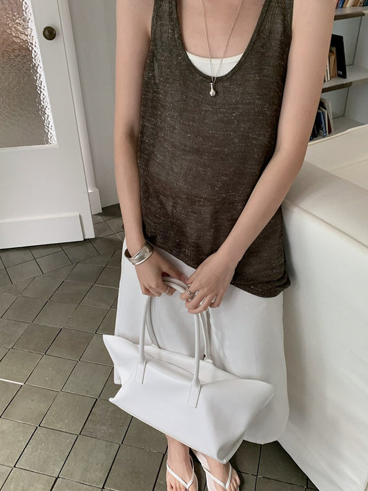 DEEP U-NECK SHEER KNIT TANK 2365