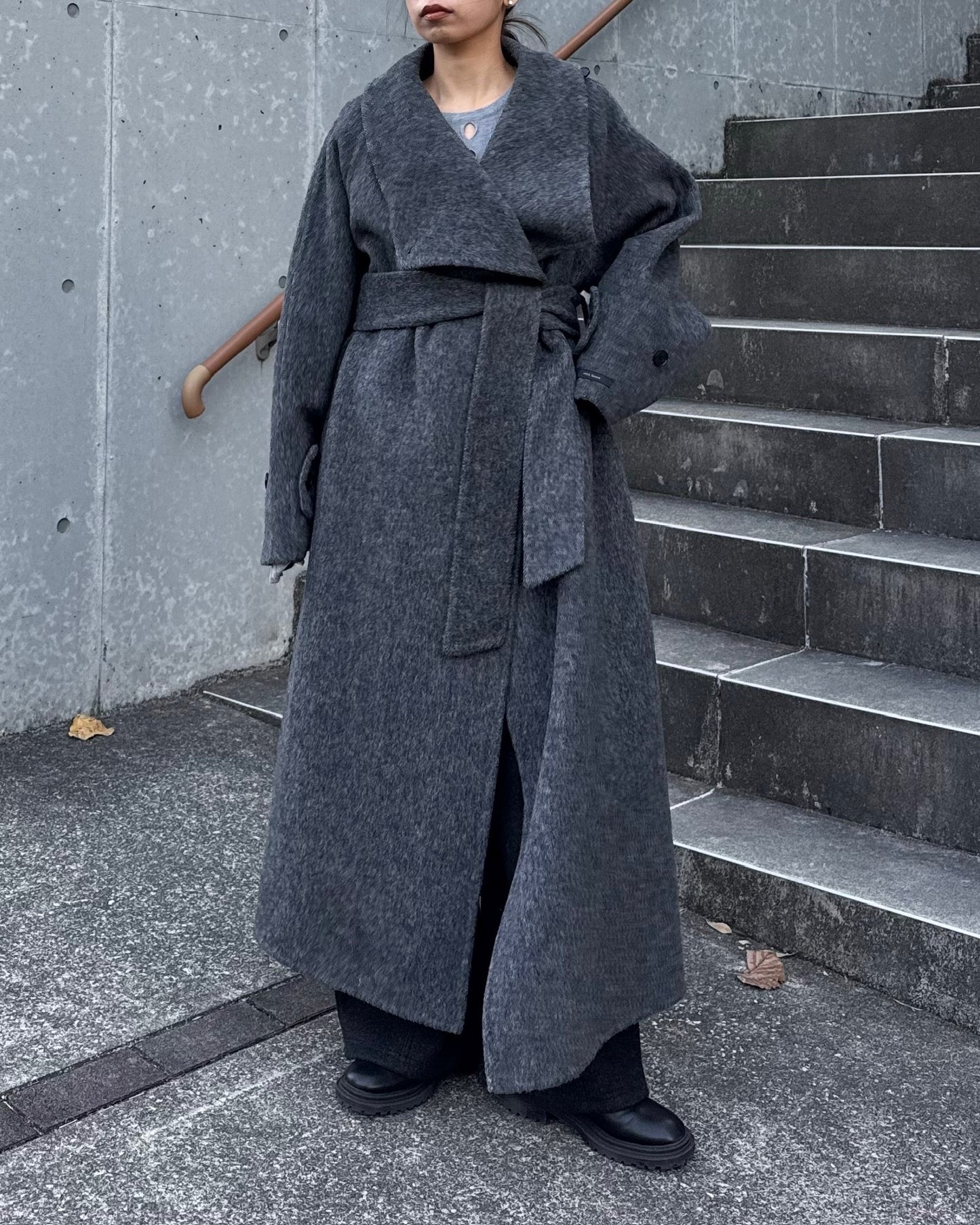 ウールスタンドカラーロングコート 2232