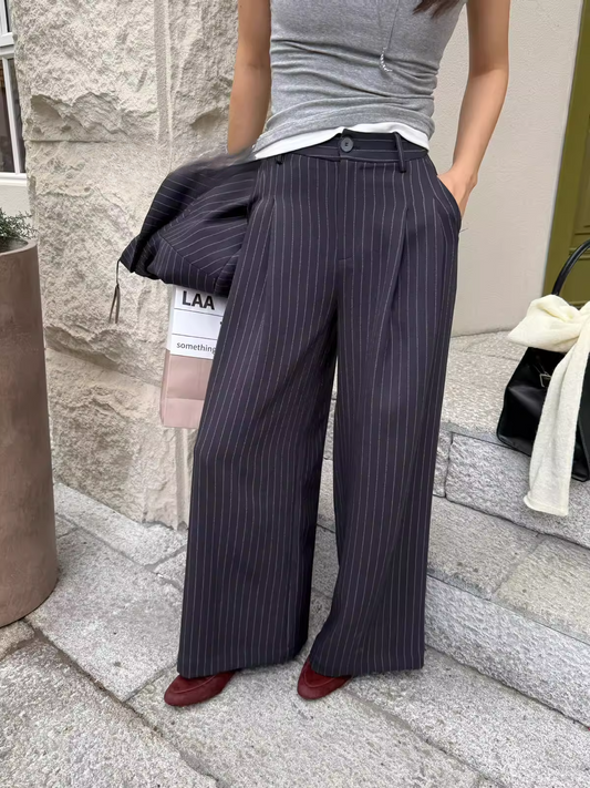 ストライプダブルタックワイドパンツ(セットアップ可) 2104