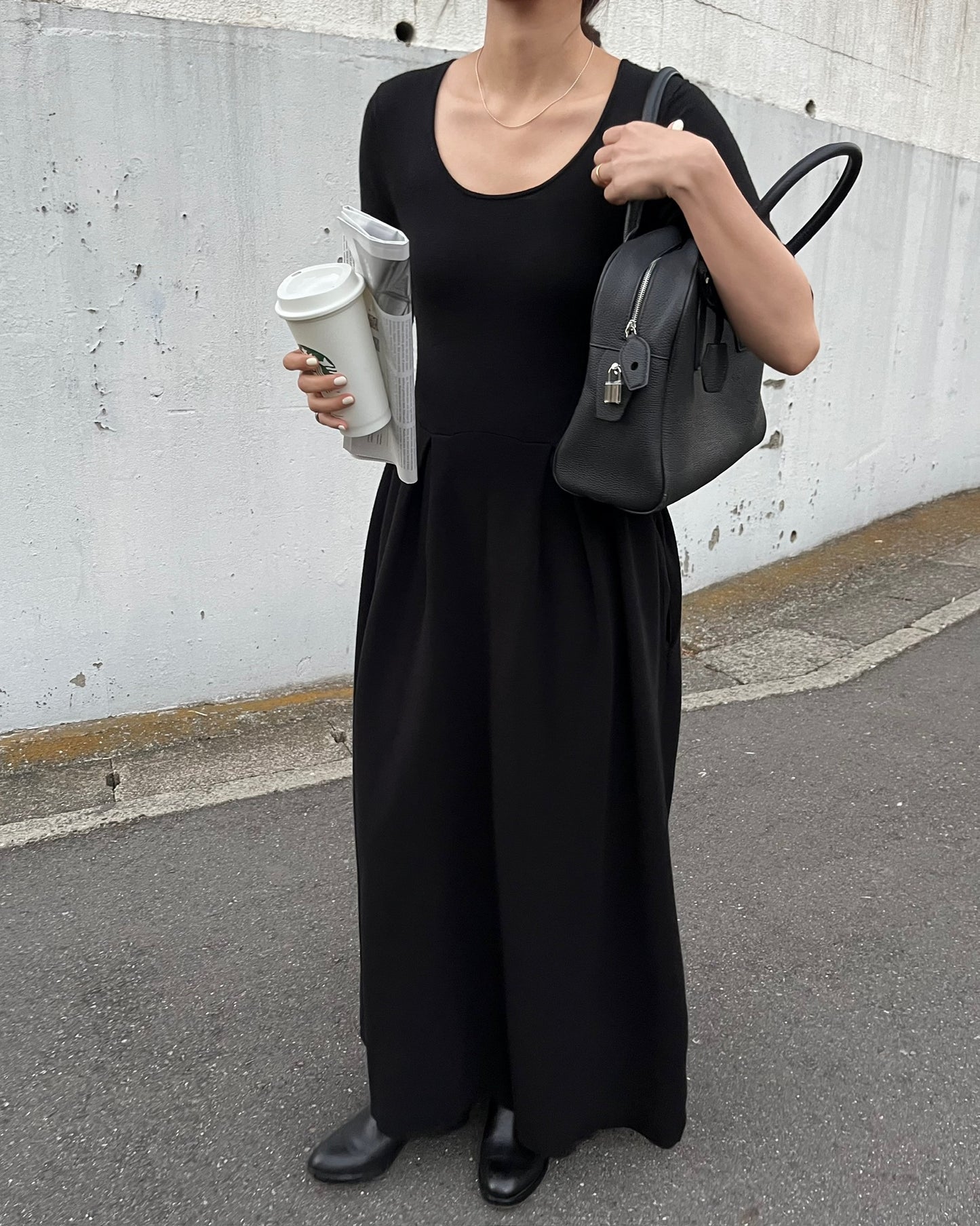 ハーフスリーブロングワンピース 0830