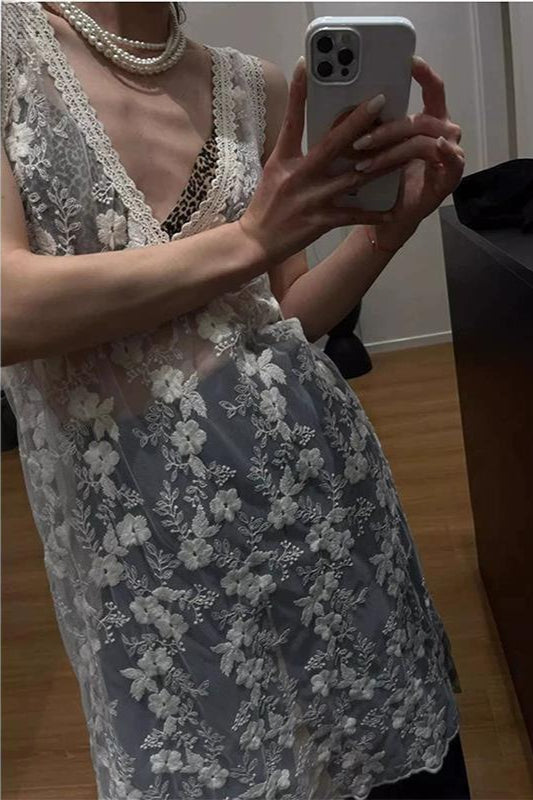 Vネックチュールレースチュニック2279