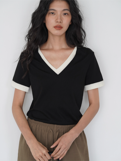 VネックバイカラーTシャツ 2095