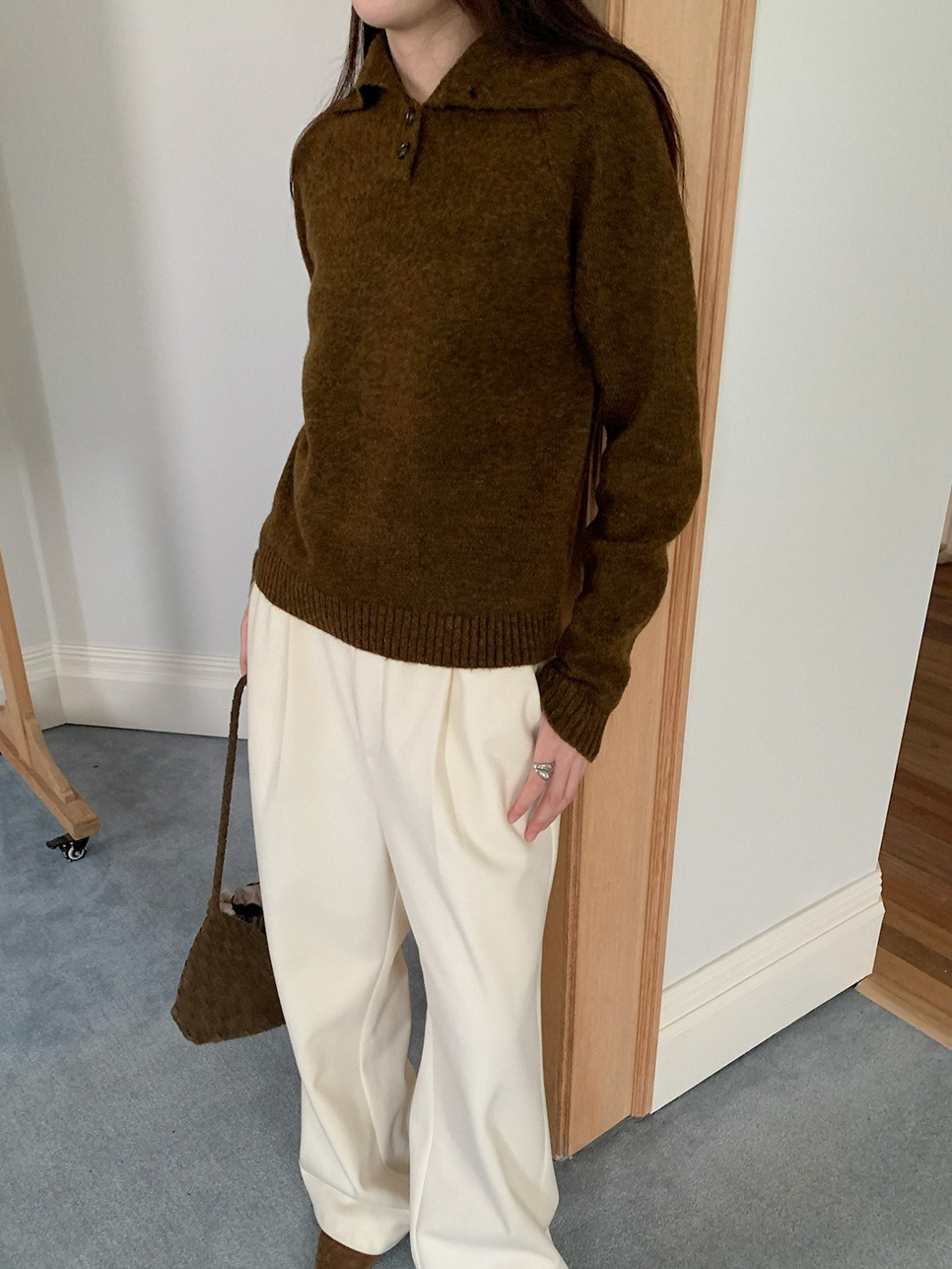 スタンドカラーラグランニット 2198