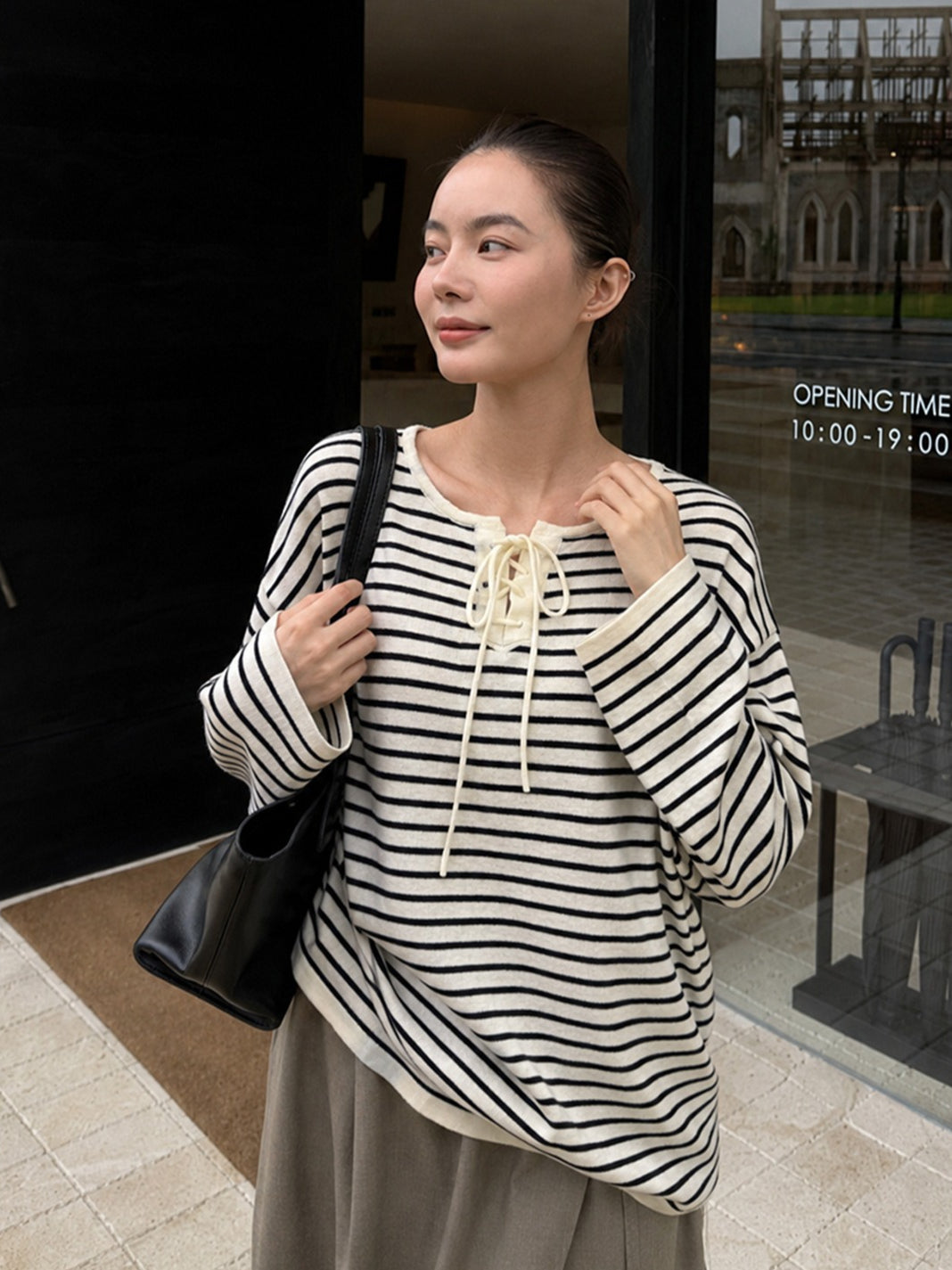 LACE-UP STRIPE KNIT 2489