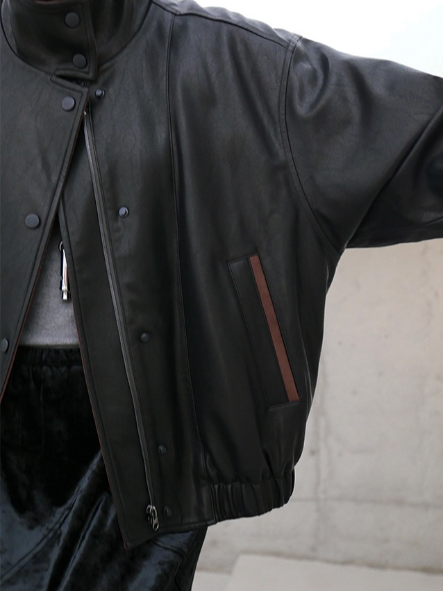 バイカラーフェイクレザーブルゾン 2194