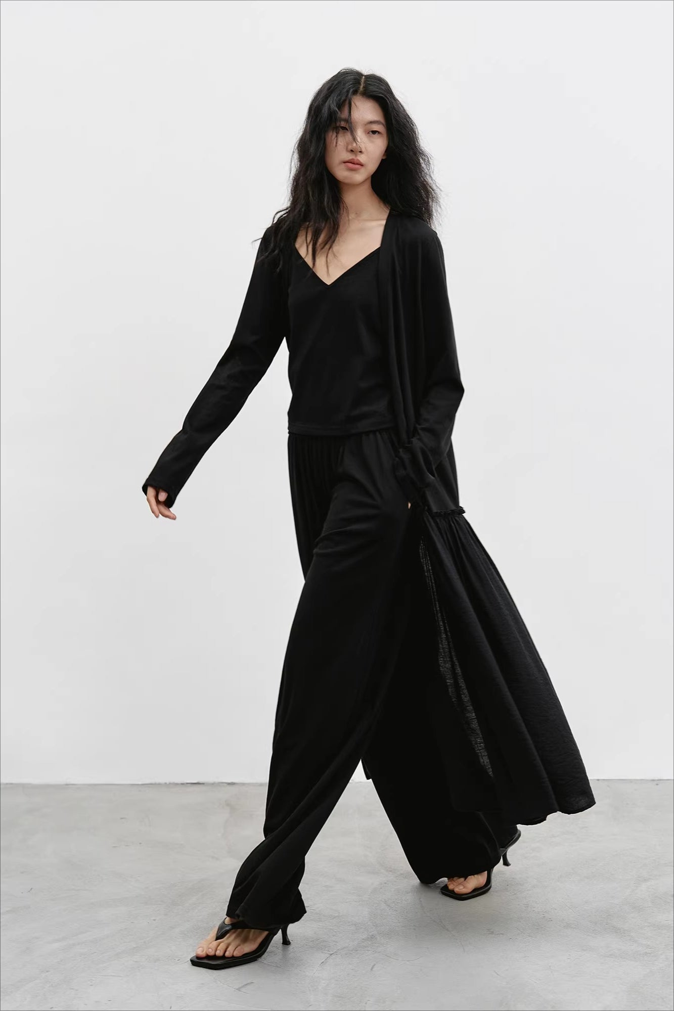 ロングカーディガン/キャミ/ワイドパンツ 2297