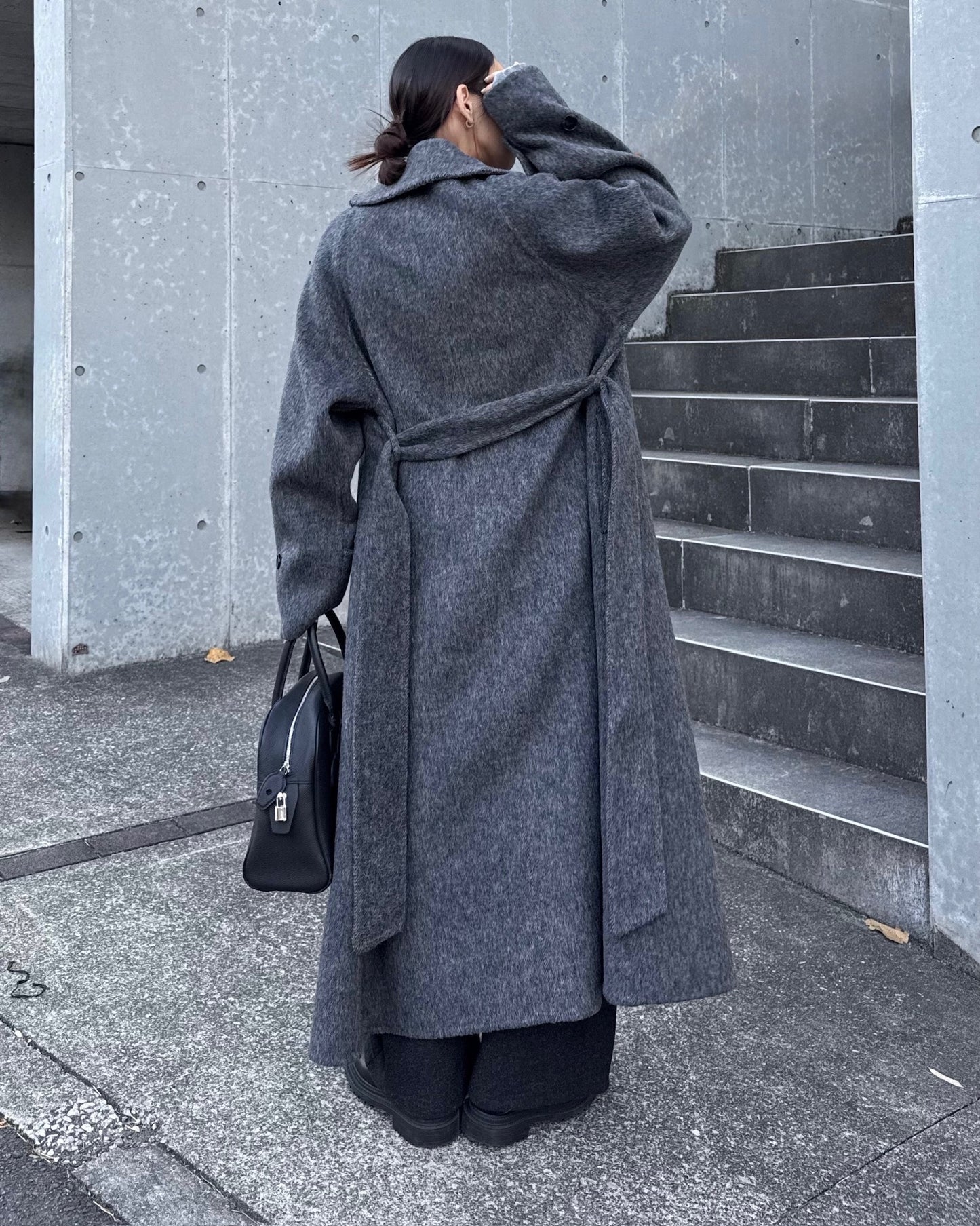 ウールスタンドカラーロングコート 2232