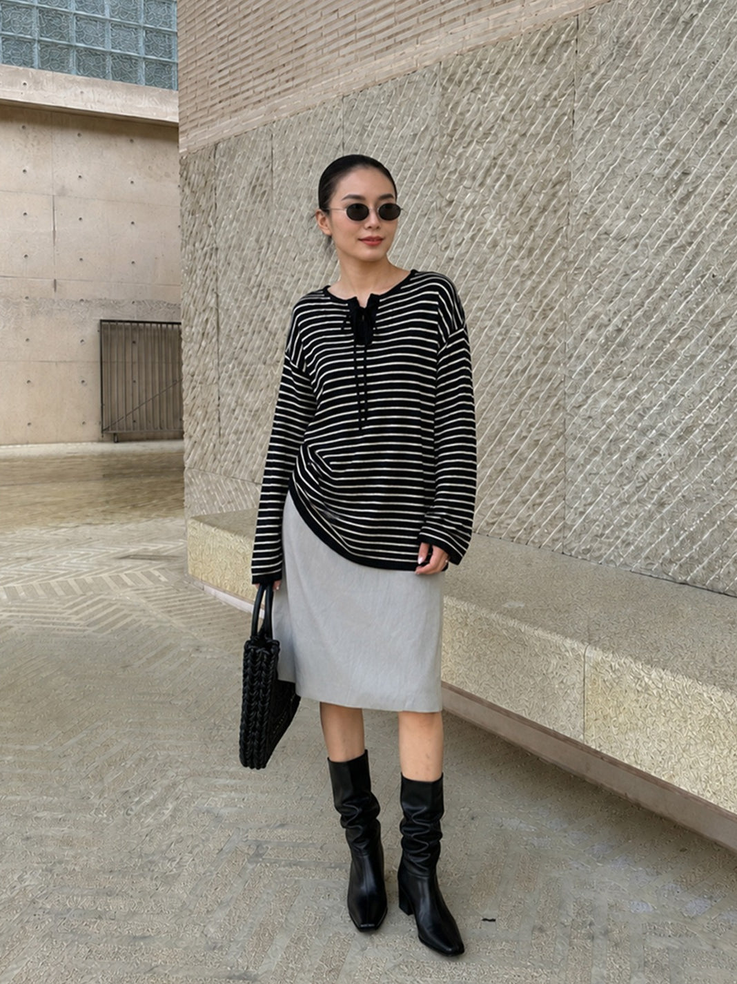 LACE-UP STRIPE KNIT 2489