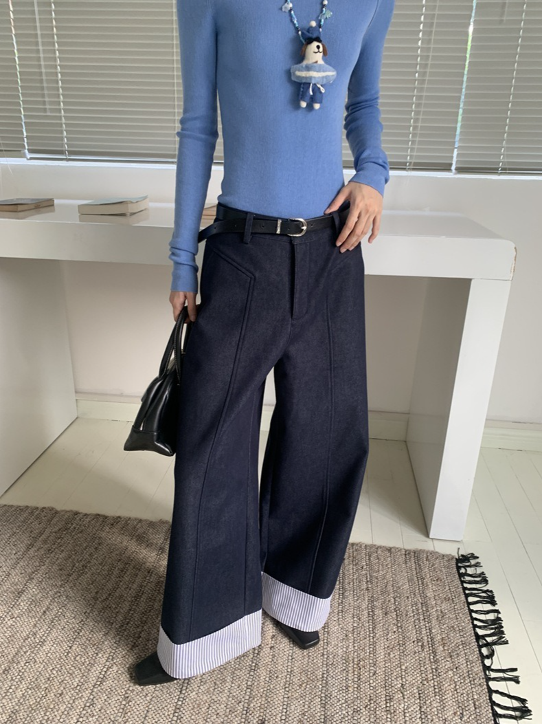 ヘムストライプワイドデニム 2214