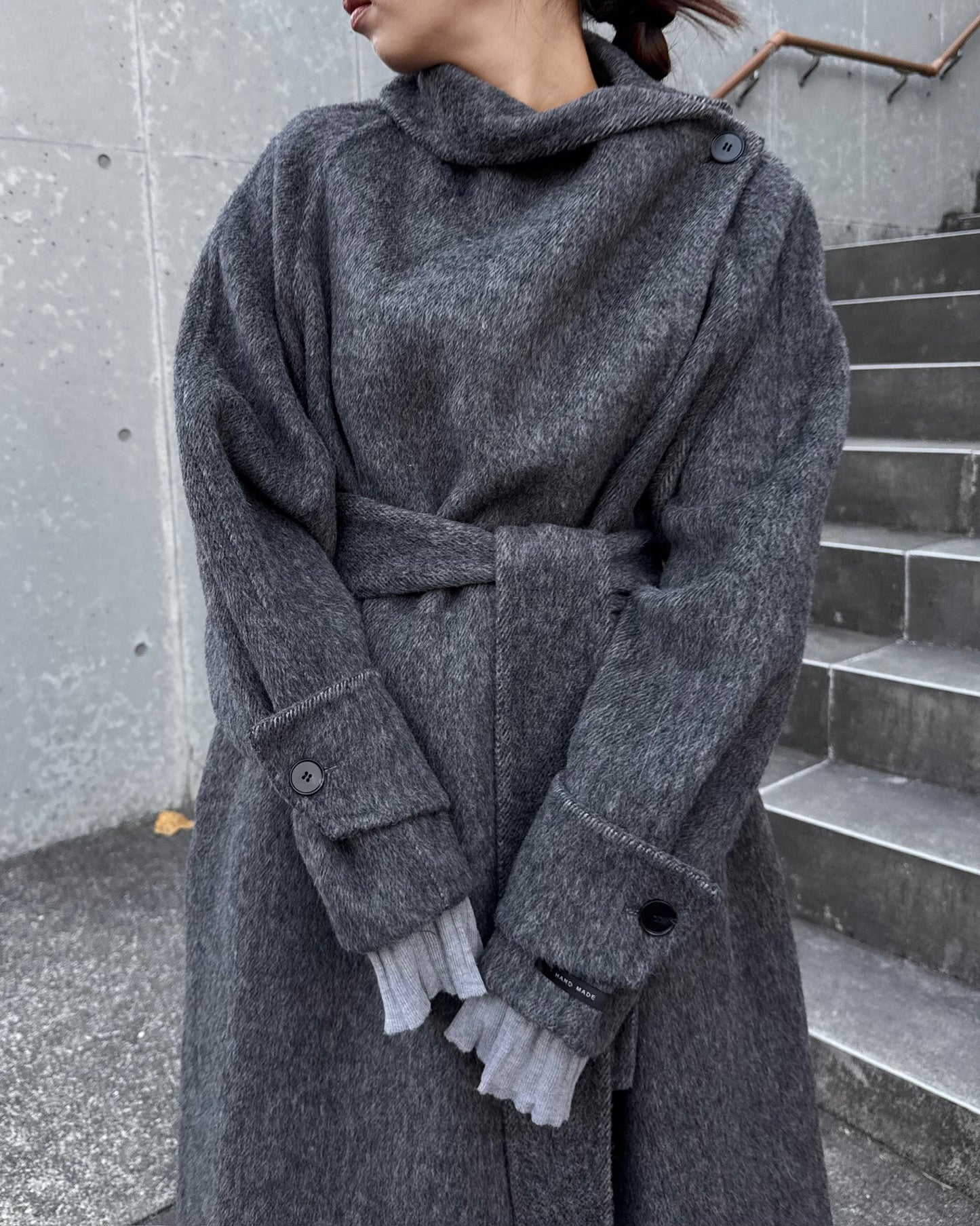 ウールスタンドカラーロングコート 2232