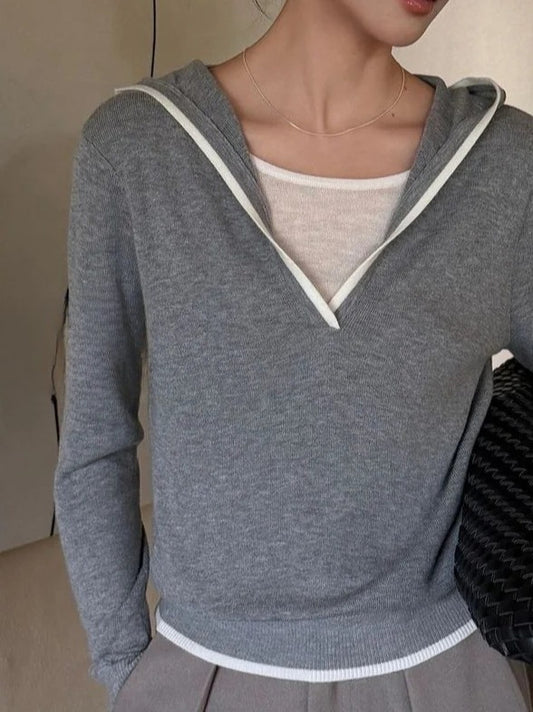 V-NECK HOOD KNIT TOP 2514
