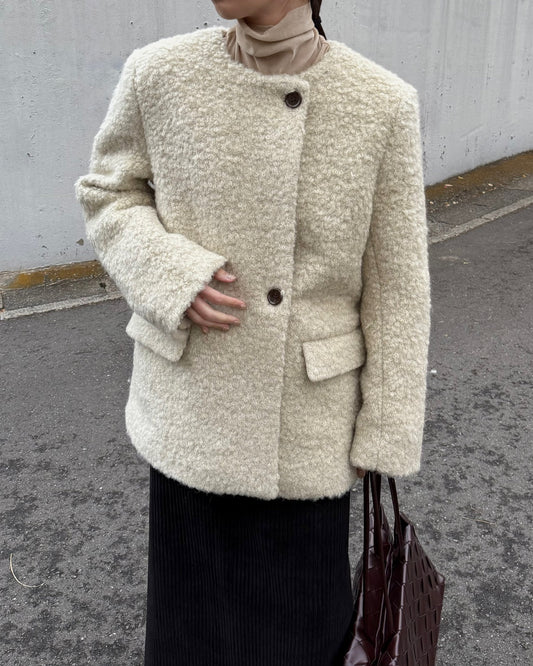 ノーカラーボアミドル丈コート 2231