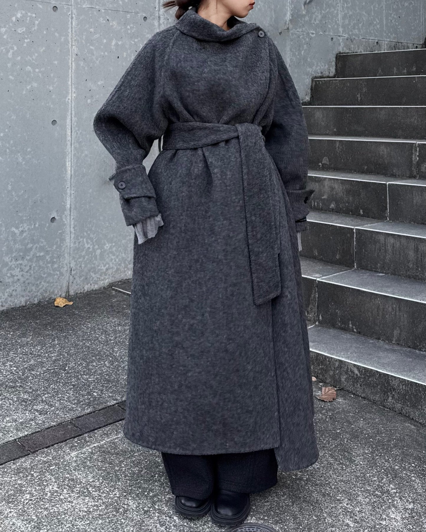 ウールスタンドカラーロングコート 2232