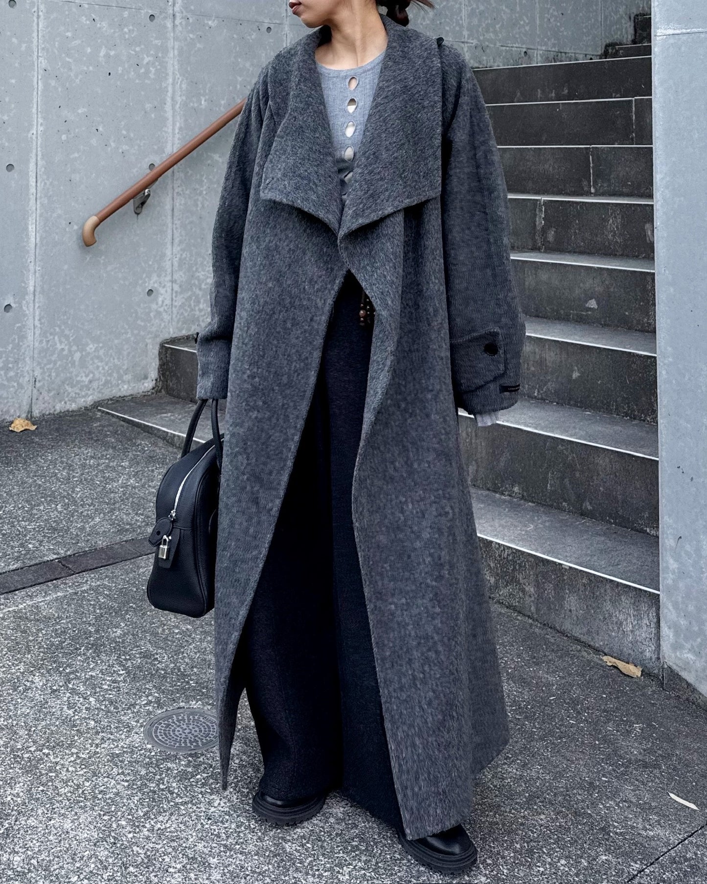 ウールスタンドカラーロングコート 2232