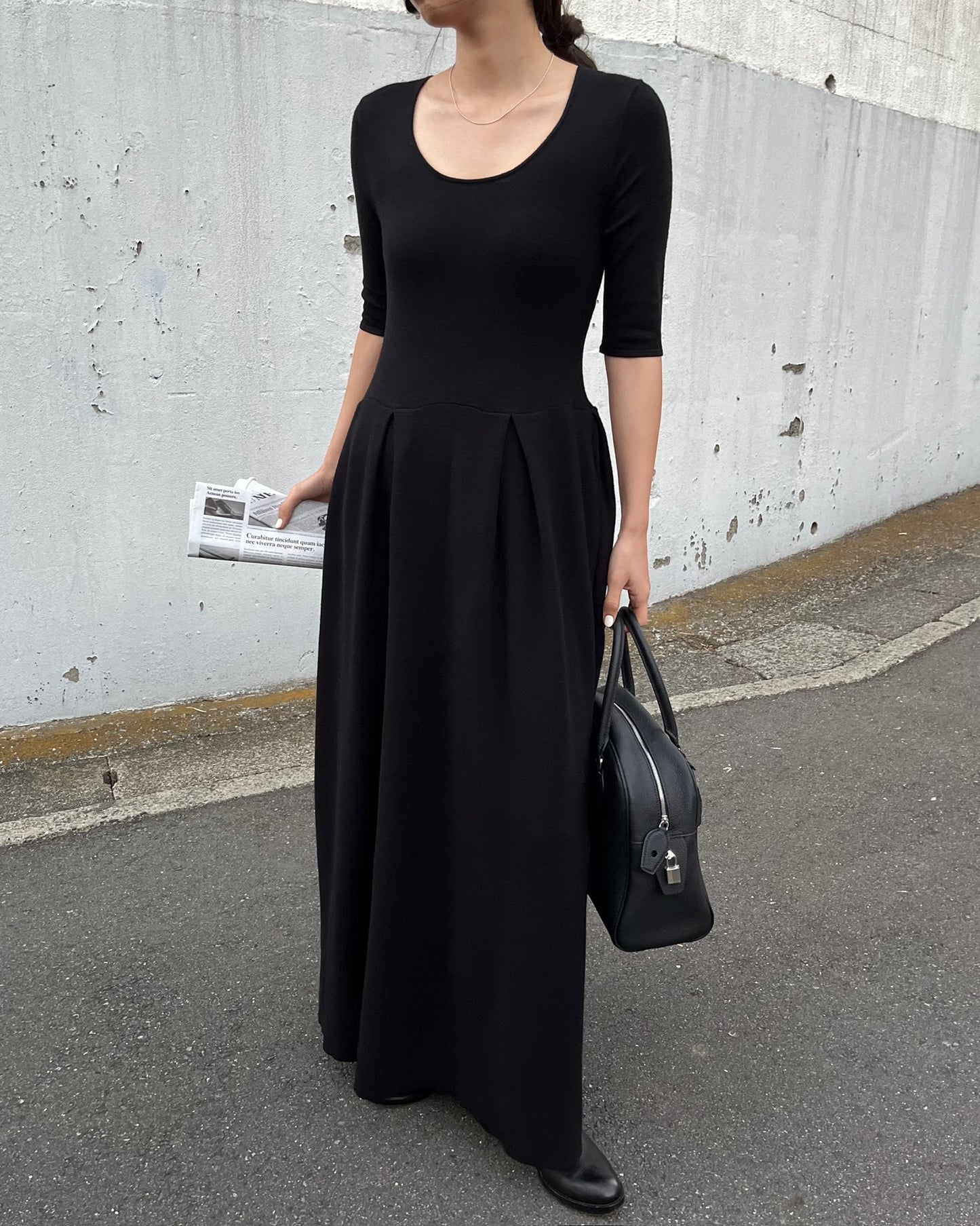 ハーフスリーブロングワンピース 0830