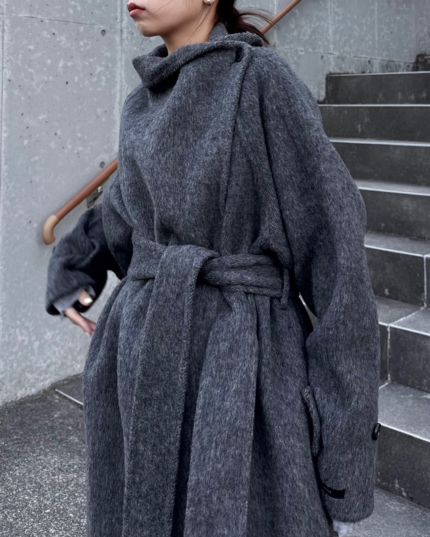 ウールスタンドカラーロングコート 2232