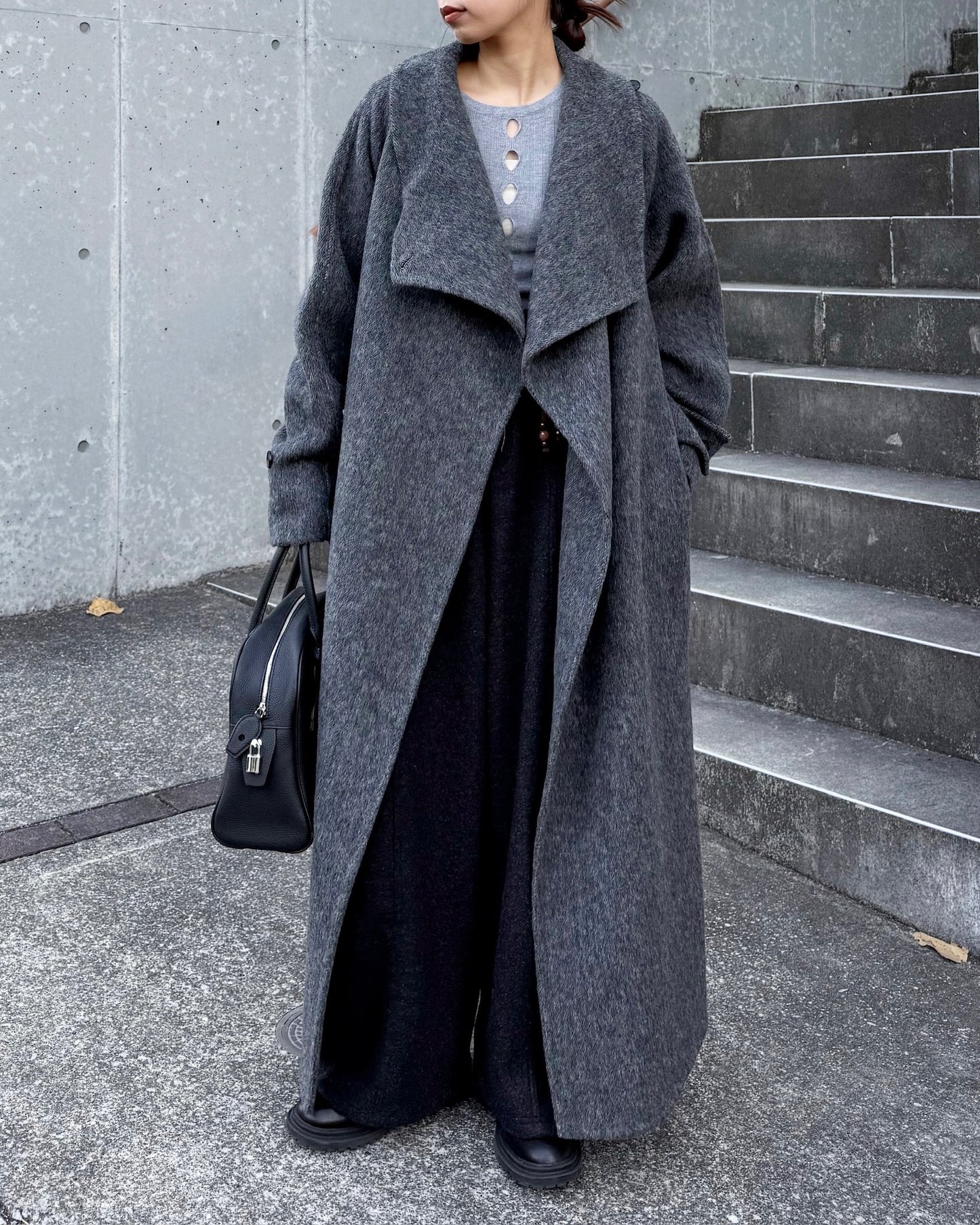 ウールスタンドカラーロングコート 2232