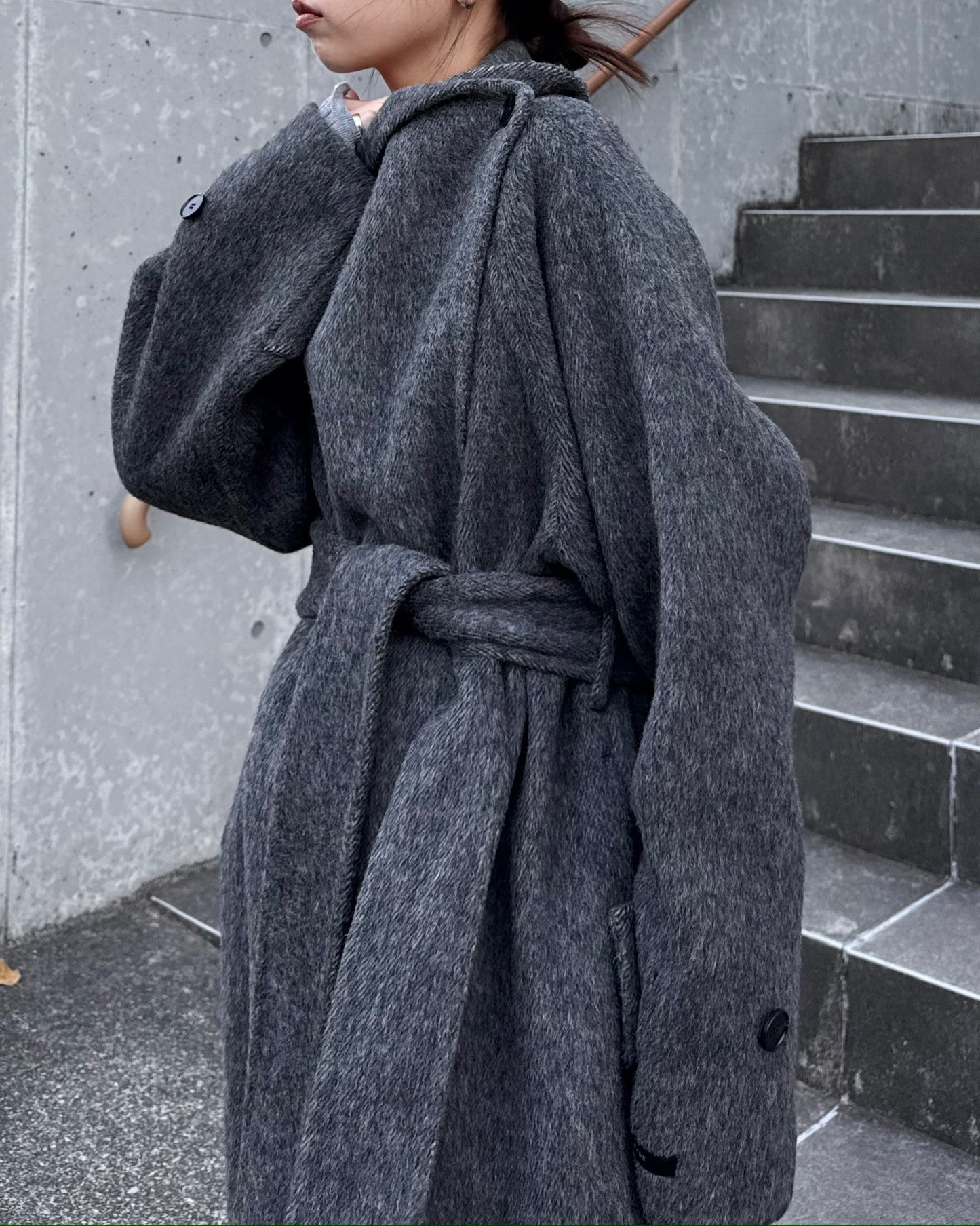 ウールスタンドカラーロングコート 2232