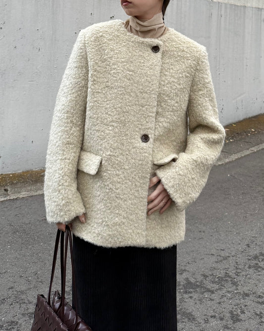 ノーカラーボアミドル丈コート 2231