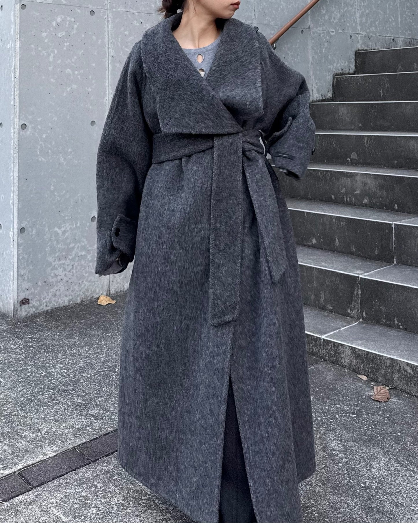 ウールスタンドカラーロングコート 2232