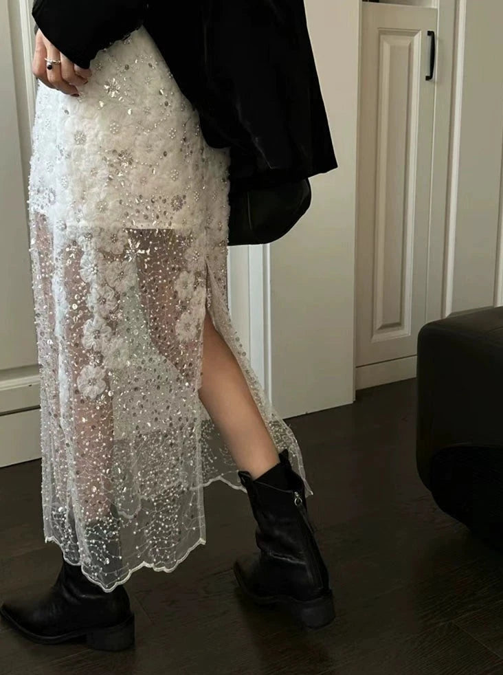 gypsophila ジプソフィア シースルーフラワー刺繍スカート フラワー刺繍シアータイトスカート 1371 – gypsophila