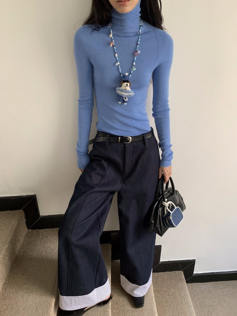 ヘムストライプワイドデニム 2214