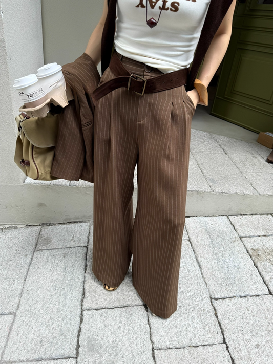 ストライプダブルタックワイドパンツ 2104