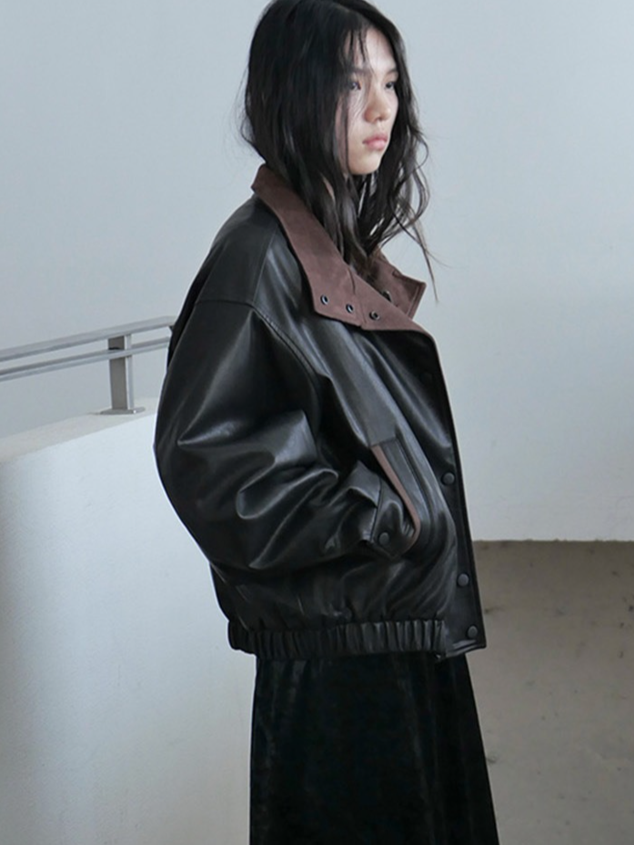 バイカラーフェイクレザーブルゾン 2194