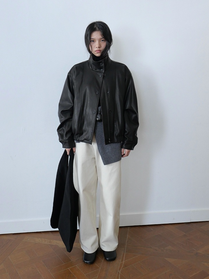 バイカラーフェイクレザーブルゾン 2194