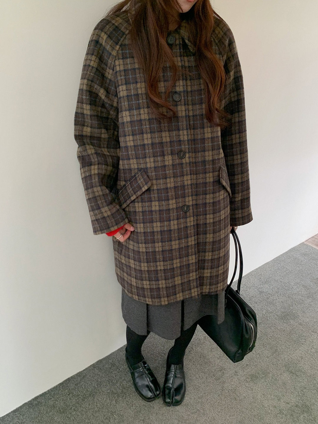 クラシカルチェックステンカラーコート 2236