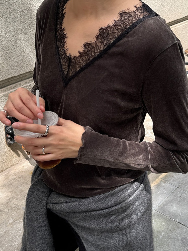 SHEER VELVET LACE V-TOP 2470