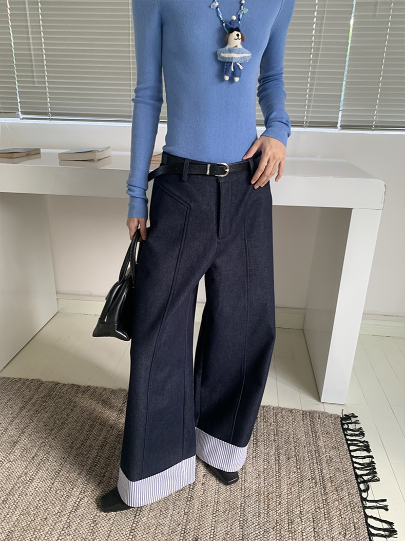 ヘムストライプワイドデニム 2214