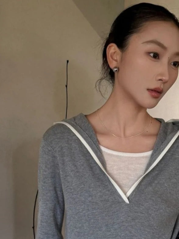 V-NECK HOOD KNIT TOP 2514