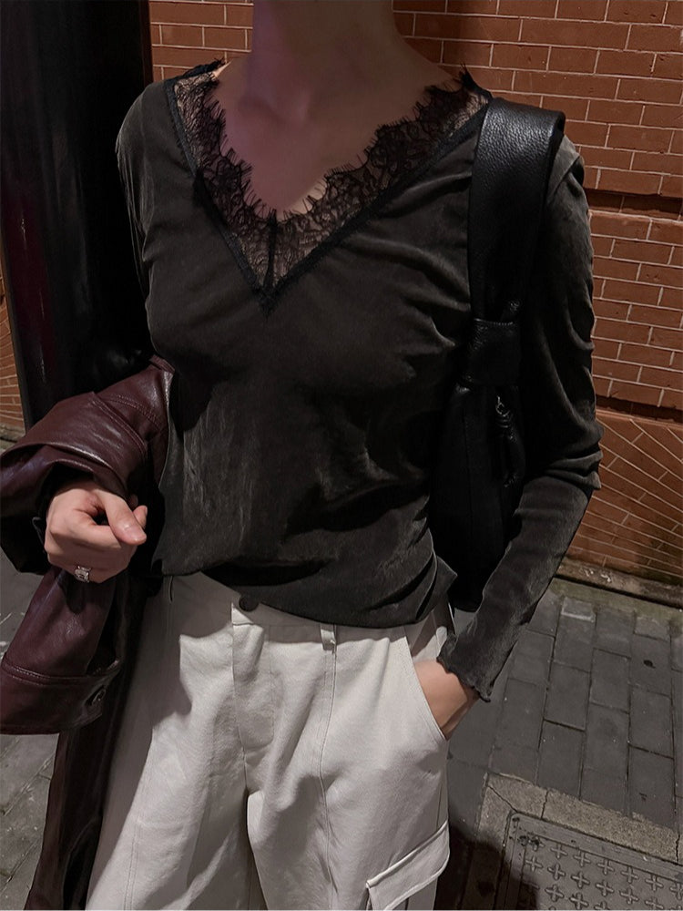 SHEER VELVET LACE V-TOP 2470