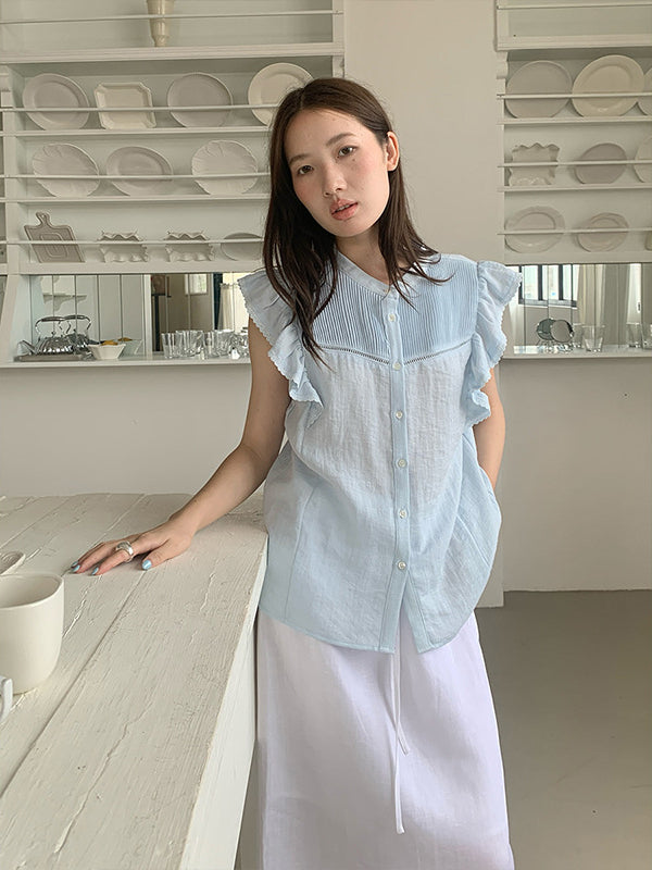 ピンタックフリルノースリーブブラウス 2019