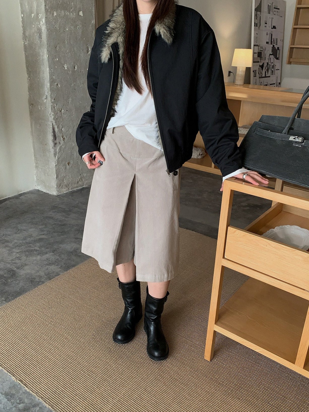 FUR COLLAR ZIP JACKET 2503