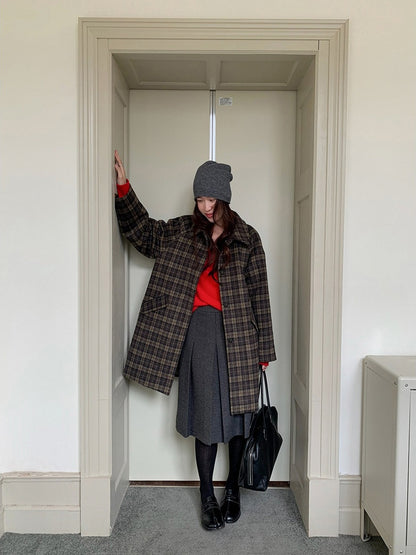 クラシカルチェックステンカラーコート 2236