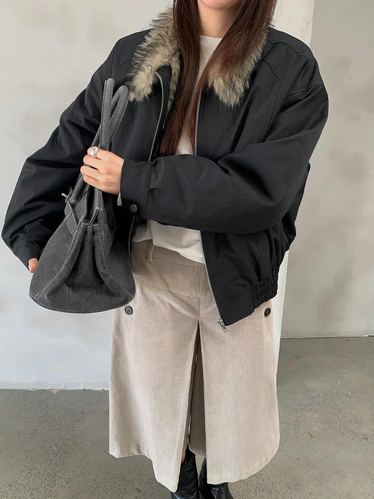 FUR COLLAR ZIP JACKET 2503