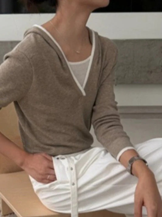 V-NECK HOOD KNIT TOP 2514