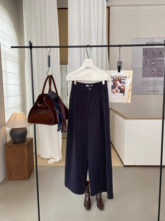 ストライプダブルタックワイドパンツ 2104