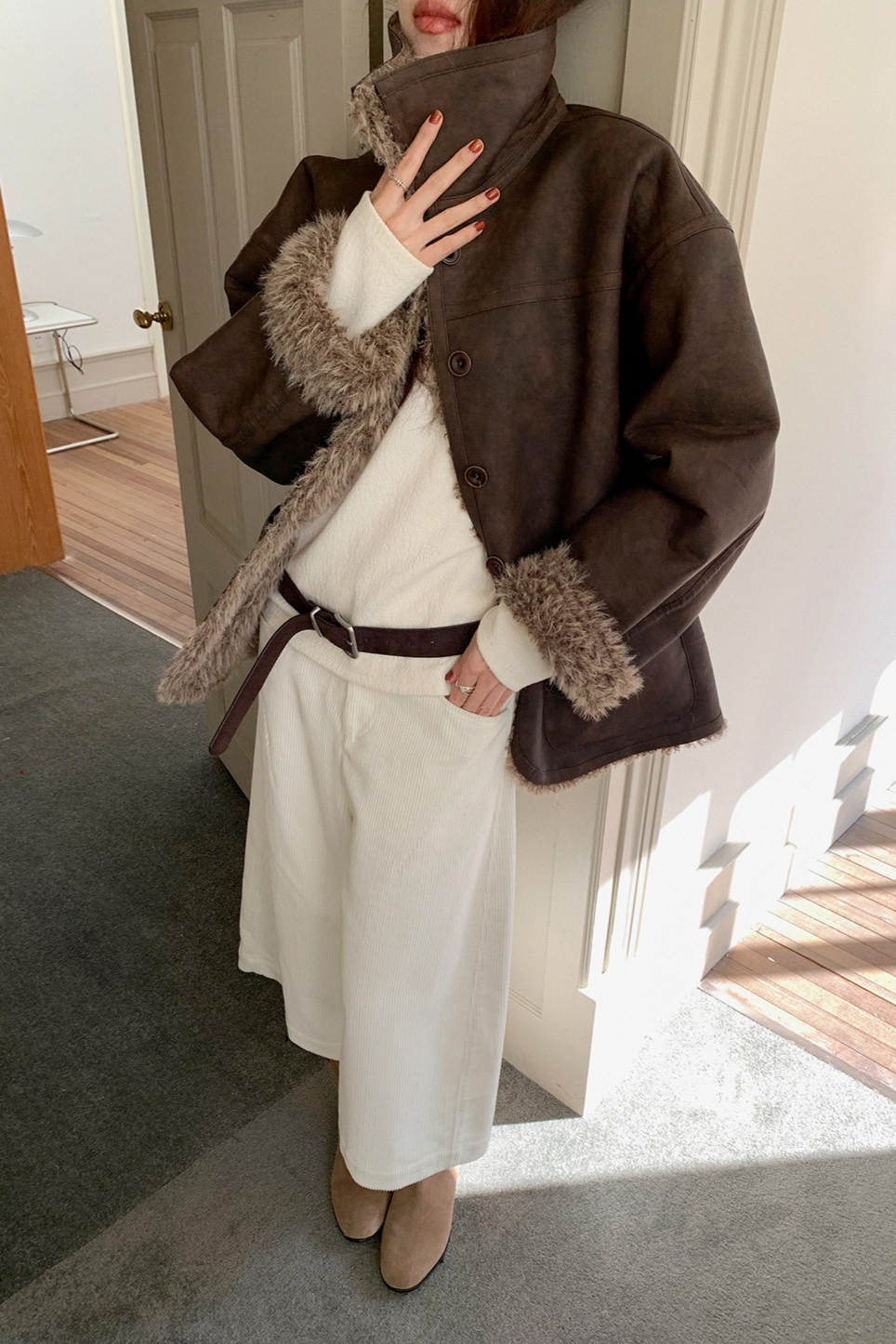 リバーシブルフェイクムートンコート 2218