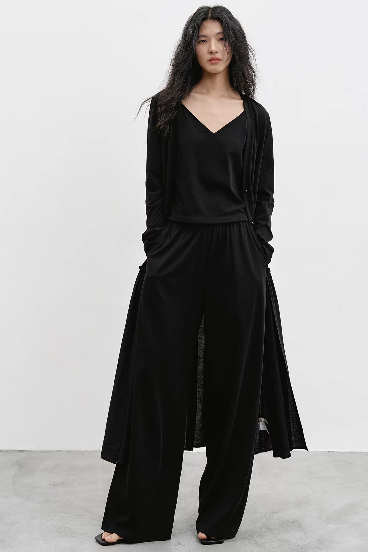 ロングカーディガン/キャミ/ワイドパンツ 2297