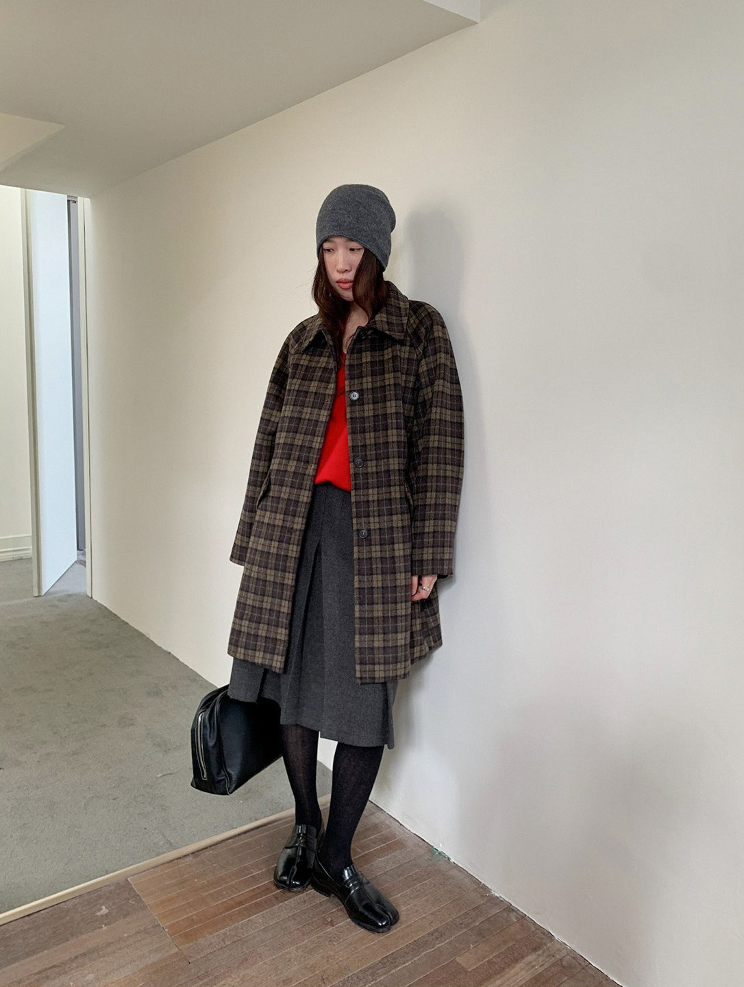 クラシカルチェックステンカラーコート 2236