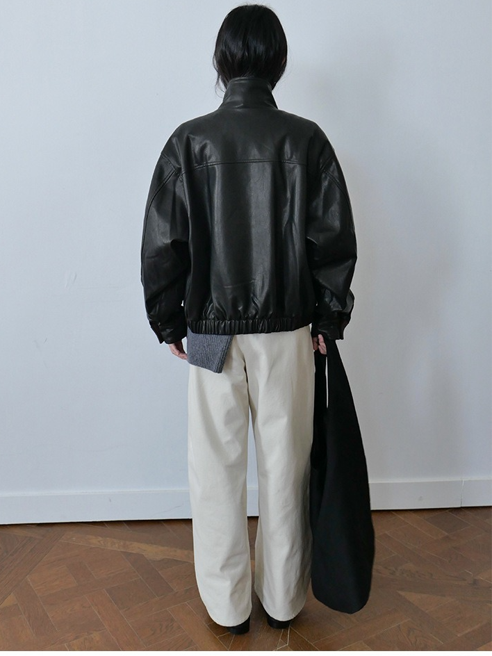 バイカラーフェイクレザーブルゾン 2194