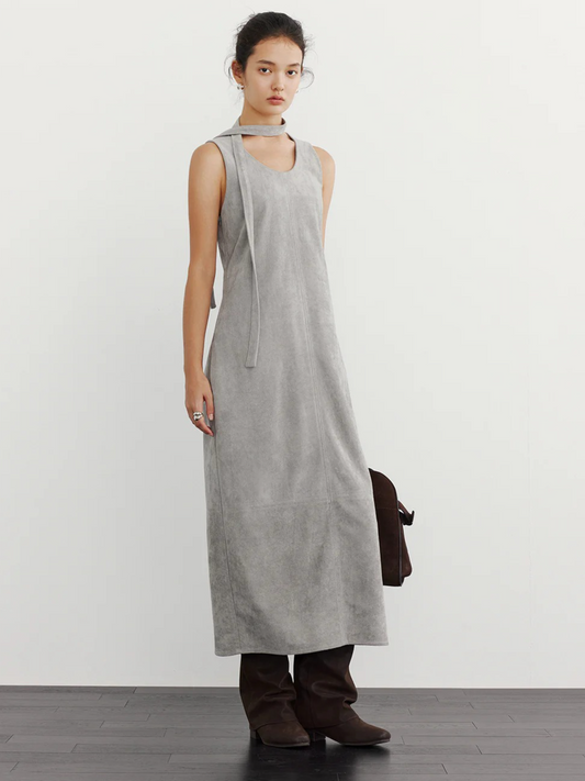 SUEDE TIE-NECK SLEEVELESS ONEPIECE 2125