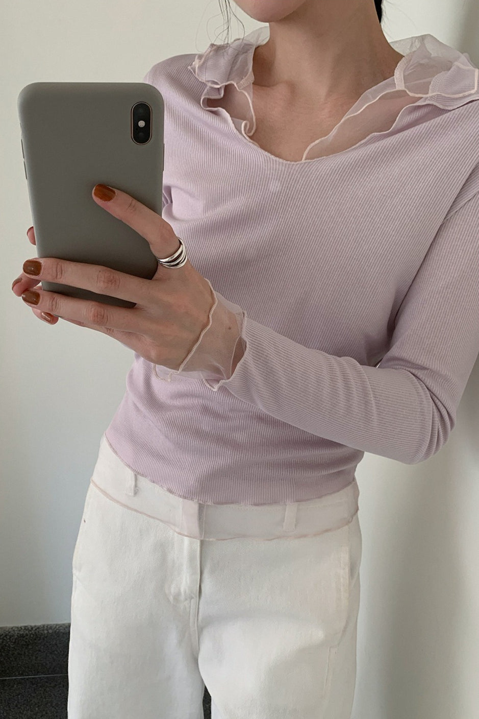 LAYERED SHEER COLLAR TOP–COLORS 2310