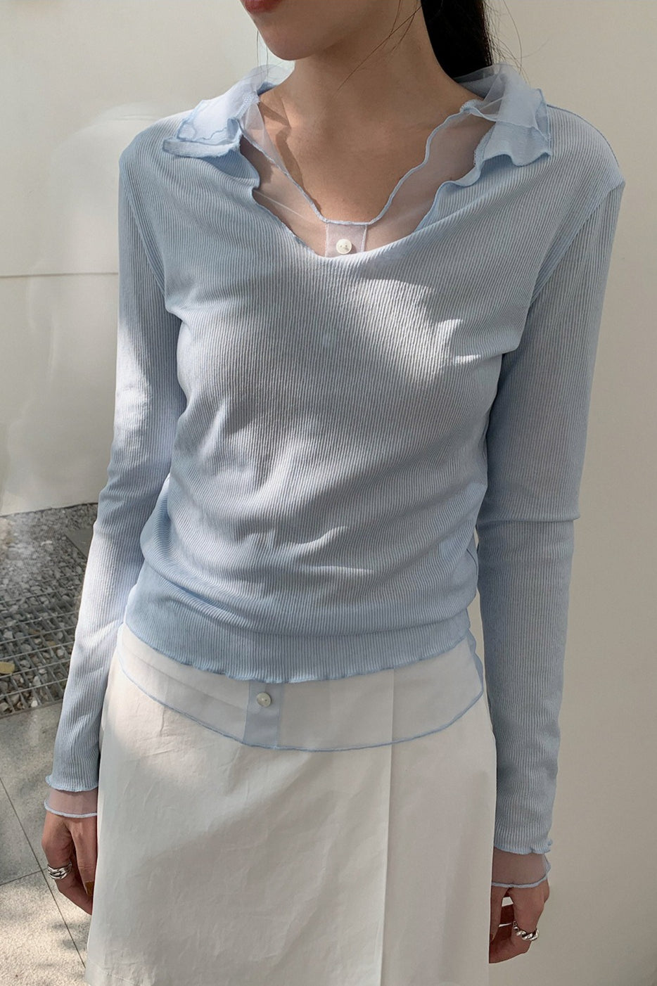 LAYERED SHEER COLLAR TOP–COLORS 2310