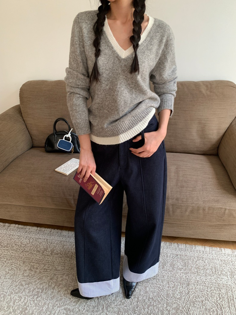 ヘムストライプワイドデニム 2214