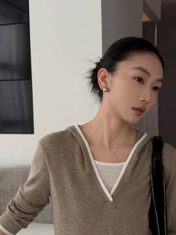 V-NECK HOOD KNIT TOP 2514