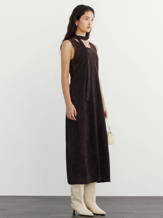 SUEDE TIE-NECK SLEEVELESS ONEPIECE 2125